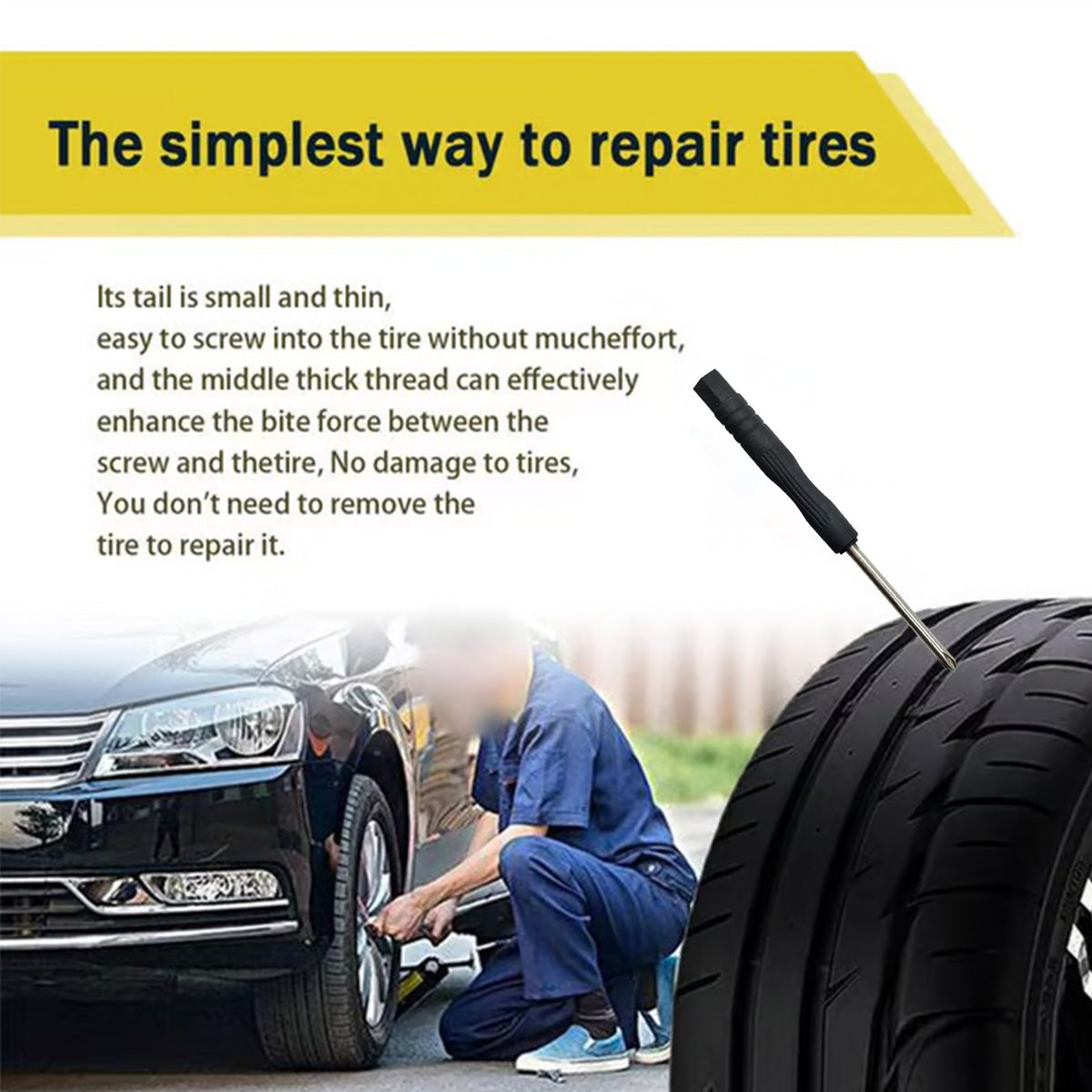 60PCS Tire Repair Kit – Rubber Nails in 2 Sizes for Tubeless Tire Repair